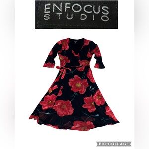 Enfocus Studio Red A-Line Bell Sleeve Dress